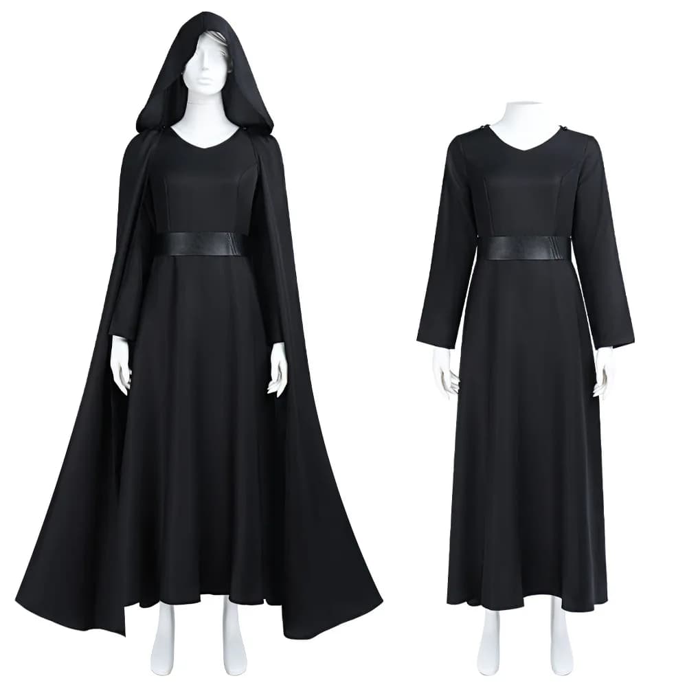 Film Rey Costume Cosplay Abito da donna Abito nero Mantello Cintura Carnevale di Halloween Travestimento