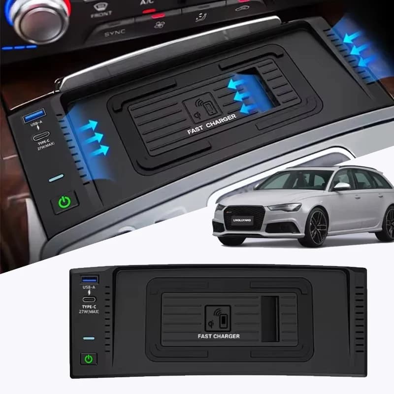 Caricatore wireless per decorazione interni auto per Audi A6 S6 RS6 A7 S7 RS7 C7 2011-2018, supporto per telefono cellulare con piastra di ricarica rapida