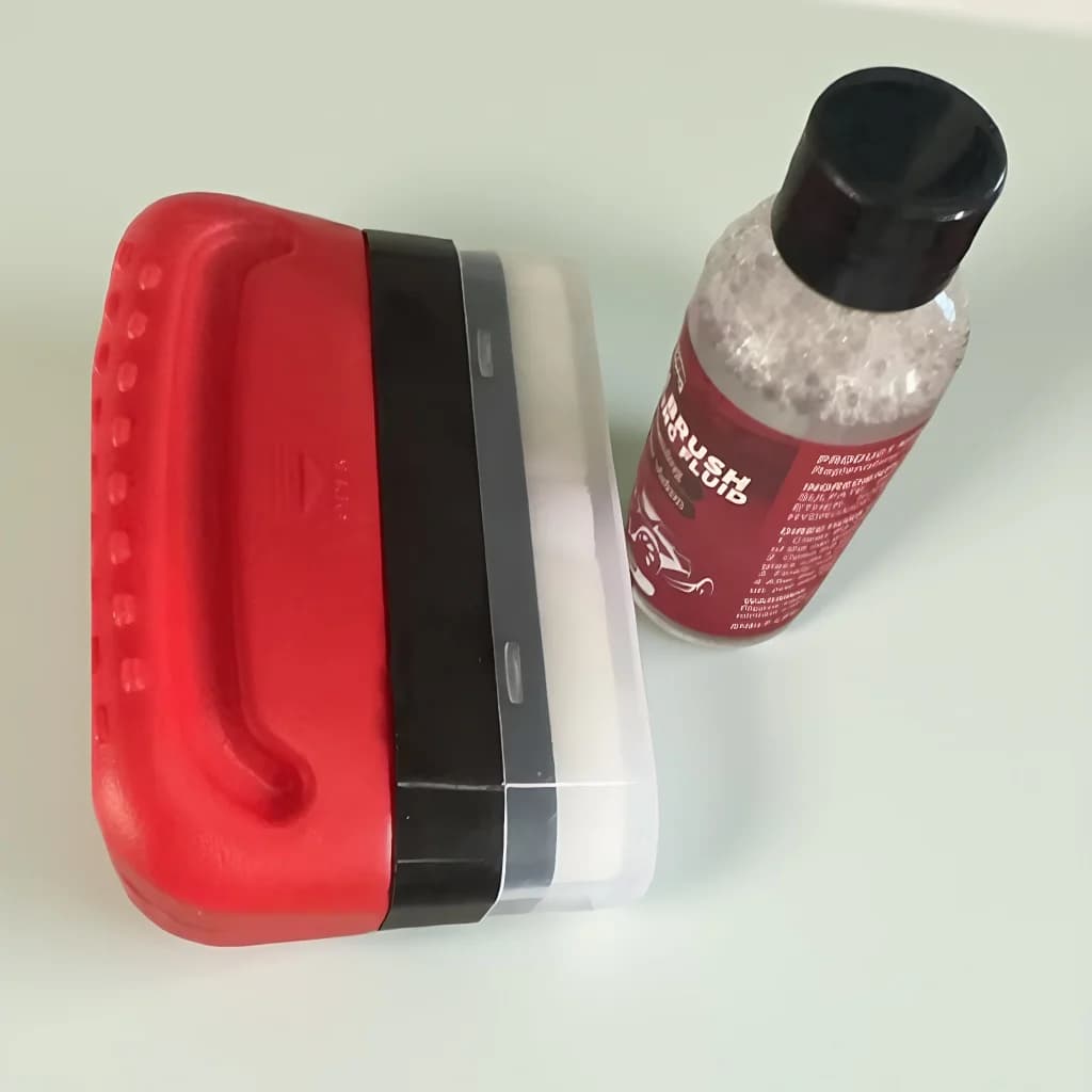Brush for cleaning oil film for motorcycle with rain fog water repellent for improved windscreen clarity