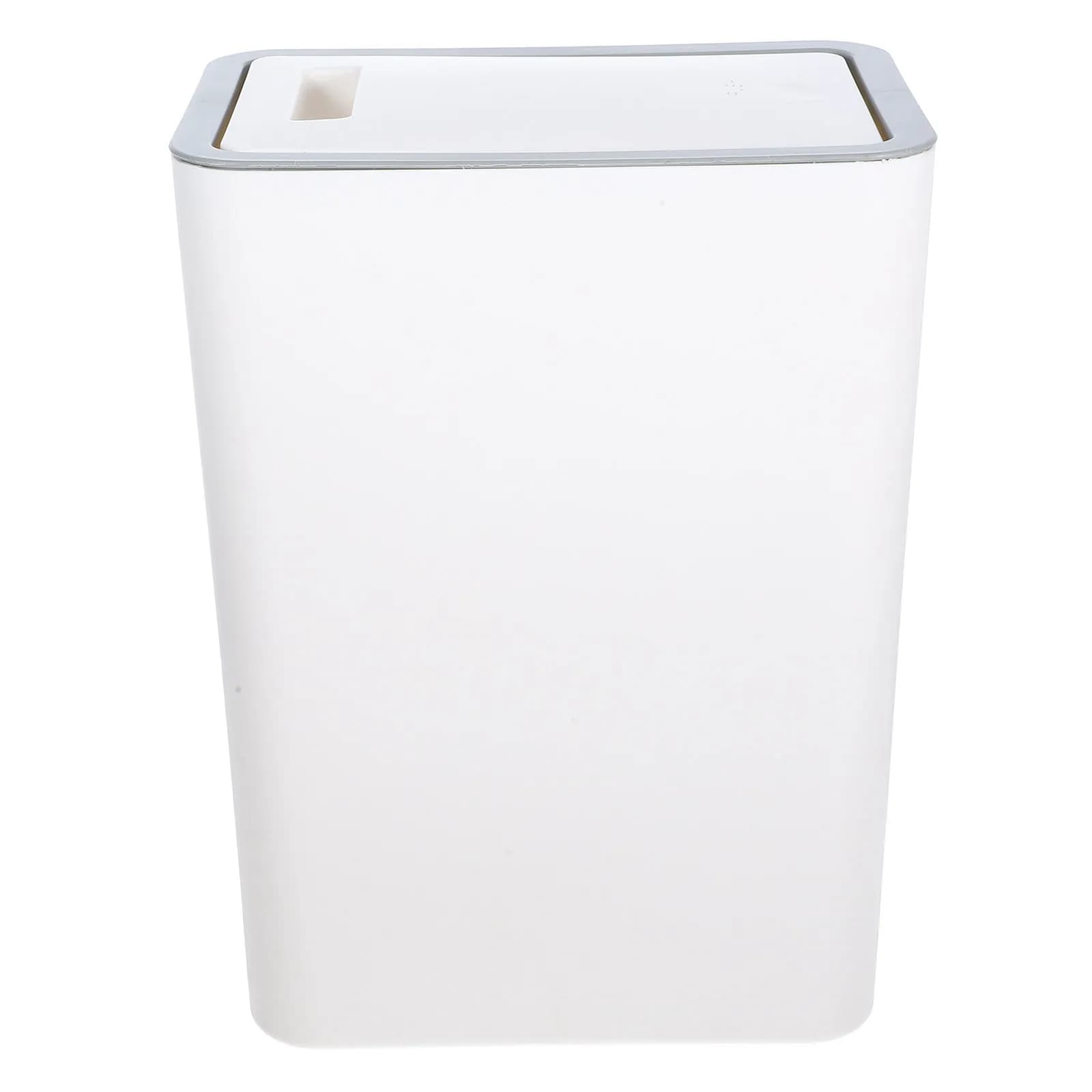 Narrow Plastic Trash Can with Lid Modern Sleek Design for Bathroom Bedroom Kitchen Office Household Garbage Bin Waste Basket