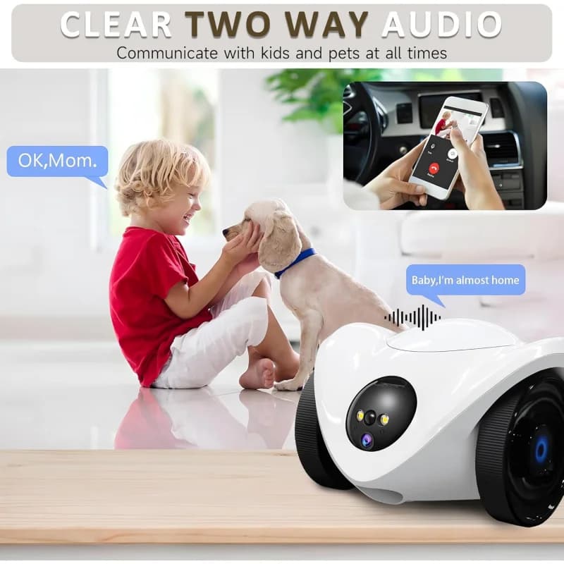 Pet Camera with Snack Dispenser, Robot Mobile Camera for Dogs and Cats, Internal Security 1080P, Bidirectional Communication, WiFi 2.4GHz