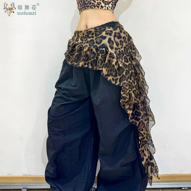 Abbigliamento per danza del ventre per donna Sciarpa per fianchi con stampa leopardata Danza jazz Tenda per scoreggia Sciarpa per pratica di danza orientale per adulti