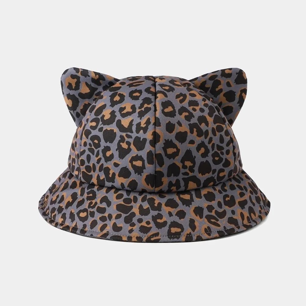 New Cat's Ears Bucket Hat Wide Brim Cow/ Leopard Print Fisherman Hats Anti-UV Sunscreen Basin Hats Unisex
