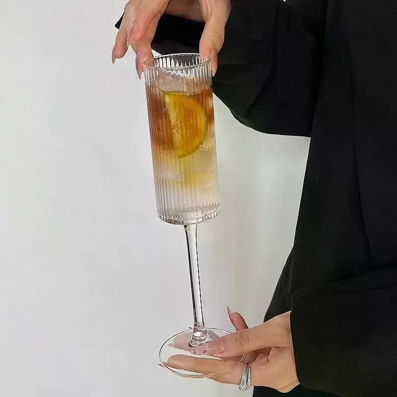 Transparent Striped Plastic Goblet Unbreakable Wine Glass Luxury Cocktail Champagne Cup For Party Drinkware