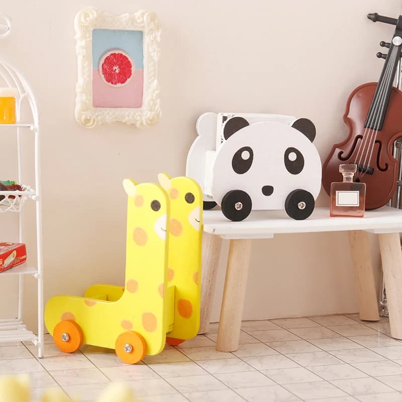 1:12 Dollhouse Miniature Panda Trolley giraffa Storage Rack Model Furniture Decor Toy Doll House accessori