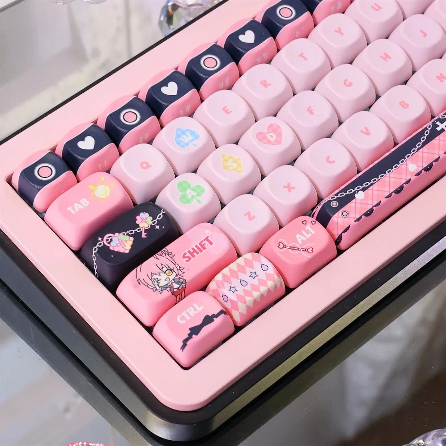 Set di 137 Tasti con Profilo MOA, Keycaps PBT Shugo Chara Rosa Carino per Tastiere Meccaniche da 61-108 Tasti