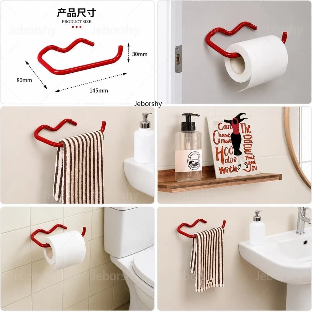 Wave Design Toilet Paper Holder, Wall Mounted Metal Roll Holder, Rustproof Bathroom Tissue Rack, Multifunctional Towel Organizer