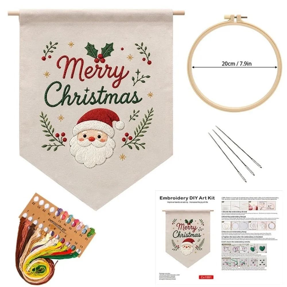 Handmade Christmas Embroidery Kit Snowman Tree Deer DIY Embroidery Kit Santa Claus Home Decor Xmas Embroidery Craft Set