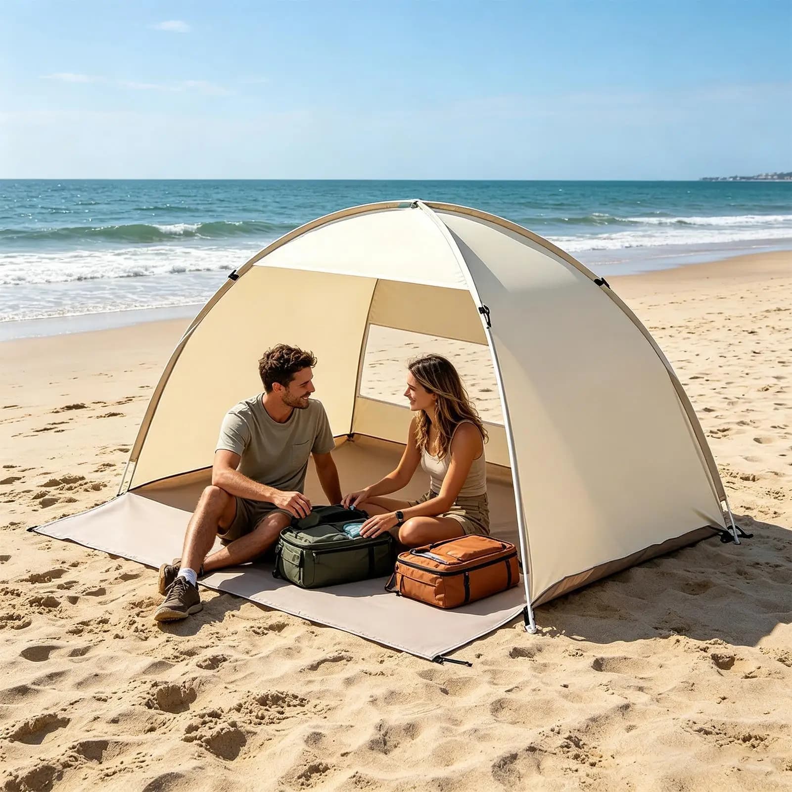 Beach Tent Portable Easy Setup Sun Shelter Tent Beach for 3-4 Person Outdoor Camping Garden Family Picnic Fishing Hiking
