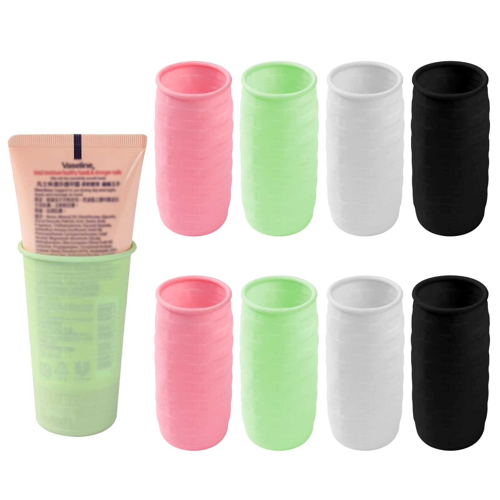 8 pezzi di articoli da toeletta da viaggio in silicone, maniche elastiche per la prova di perdite, maniche da toilette riutilizzabili in silicone a prova di perdite per le donne