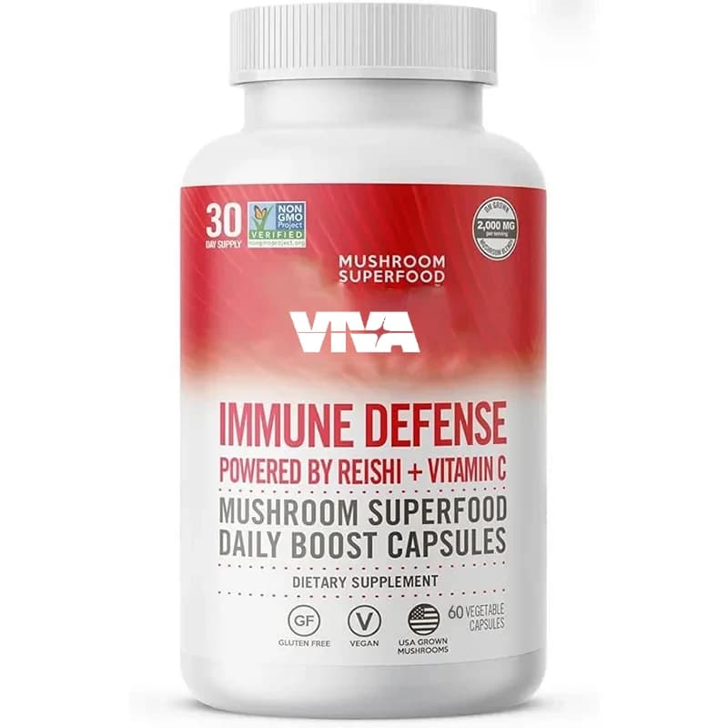 Food supplement super mushroom capsule, mushroom mix, Ganoderma lucidum, turkey tail, dancing mushrooms, vitamin C