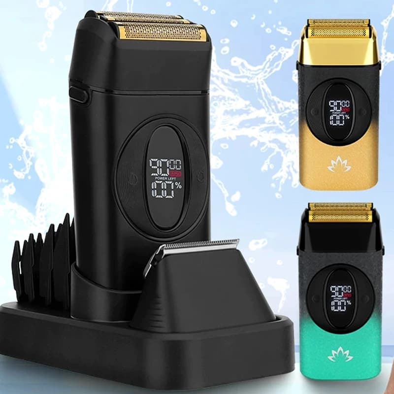 2-in-1 Electric Shaver Hair Trimmer USB Rechargeable Beard Foil Razor For Men Bald Head Shaving for Men Machine LCD Display