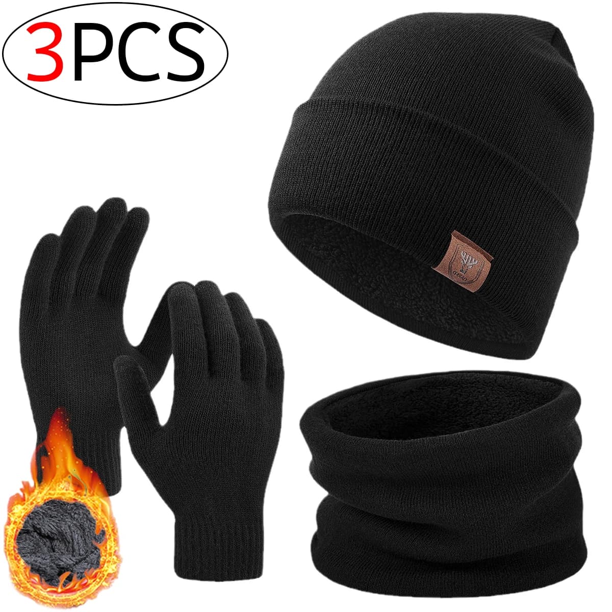 3Pcs Winter Warm Men's Knitted Hat Scarf Gloves Set for Men Women Outdoor Riding Cycling Hat Girl Beanies Neck Protection Scarf