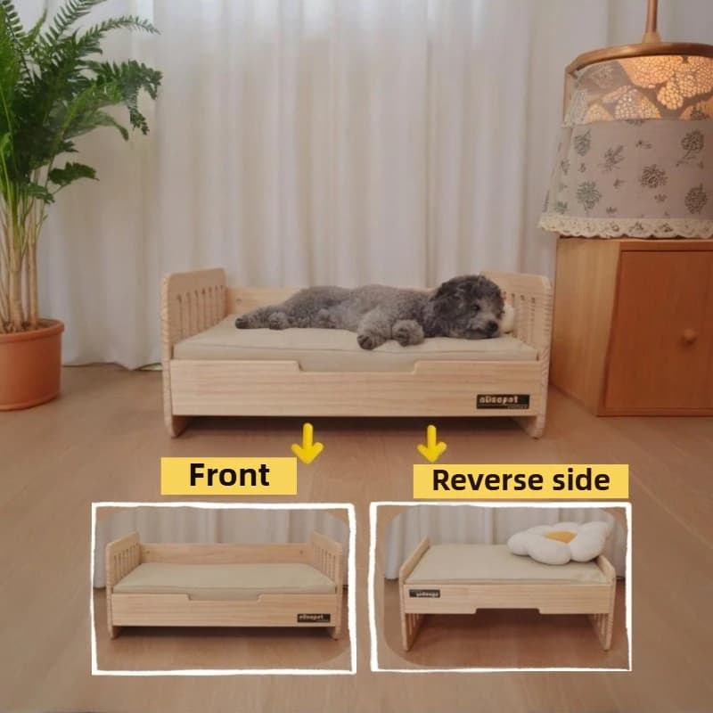 Letto per cani in legno con impugnatura e resistenza all'usura, cuscino per cani, divano, letti per gatti traspiranti staccabili, accessori per animali domestici