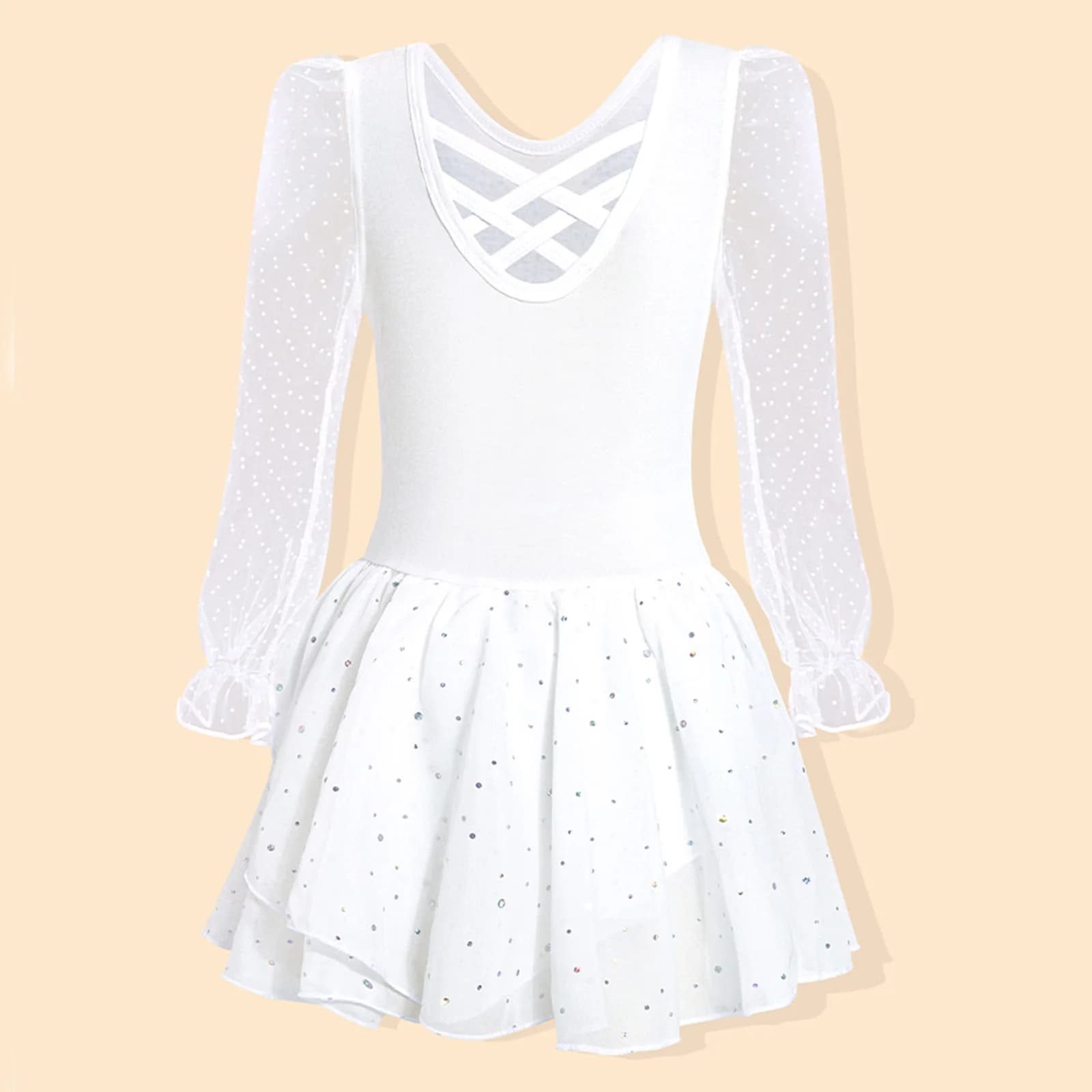 Kids Tutu Princess Dress Ballet Dancing Practice Performance Gymnastics Leotards Girls Dance Dress V-neck Mesh Dancewear