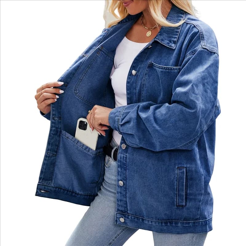 ABRT-Capispalla da donna casual a maniche lunghe con bottoni risvolto Giacca stile fidanzato allentata Giacca di jeans alla moda