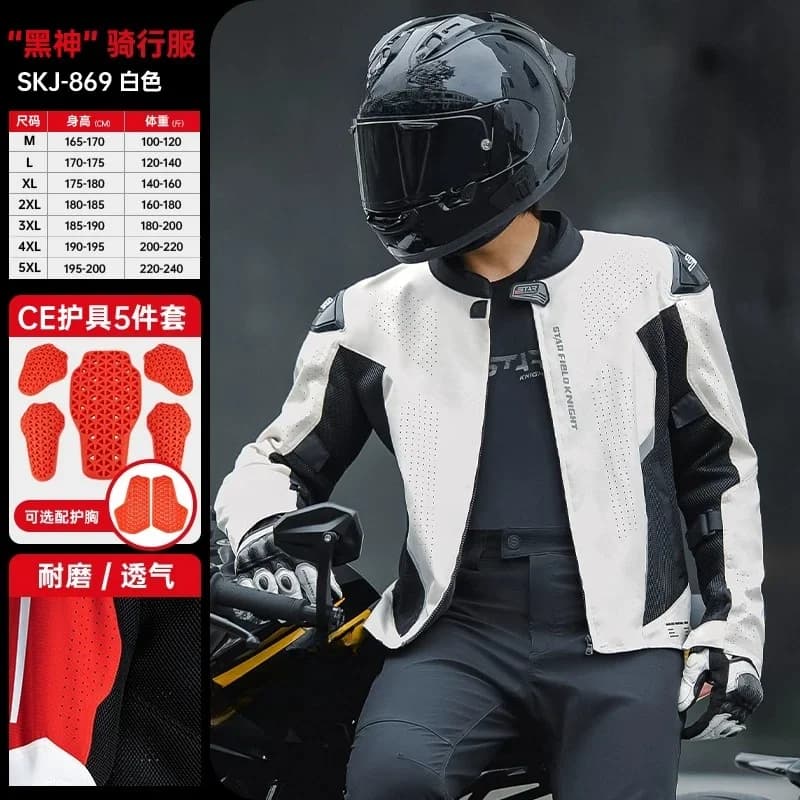 Star Knight Heishen Men's Summer Mesh Breathable Motorcycle Riding Jacket with Hump for Daily Commuting Riding MotorcycleTouring