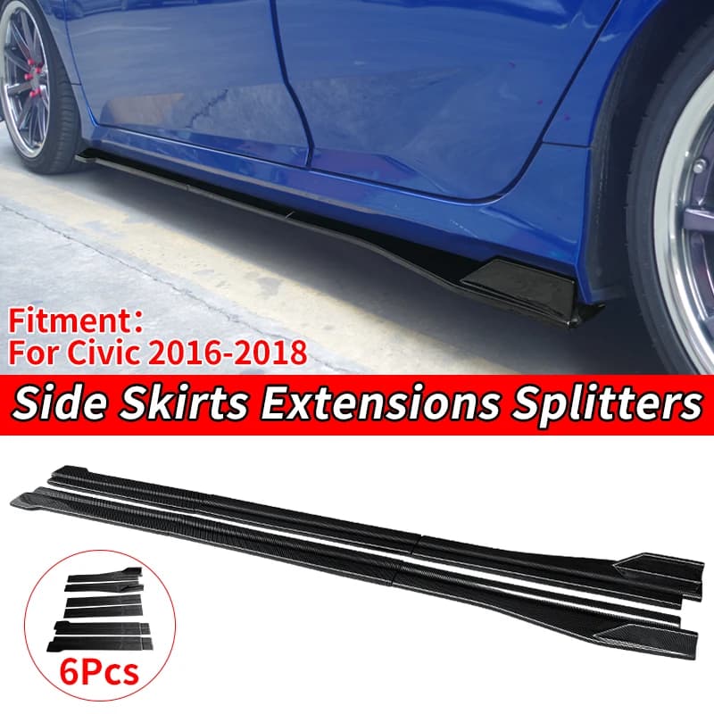 For Honda Civic 10th Gen 2016 2017 2018 Side Skirts Diffuser 6Pcs/Set Extension Splitters Body Apron Lip Splitters Accessories