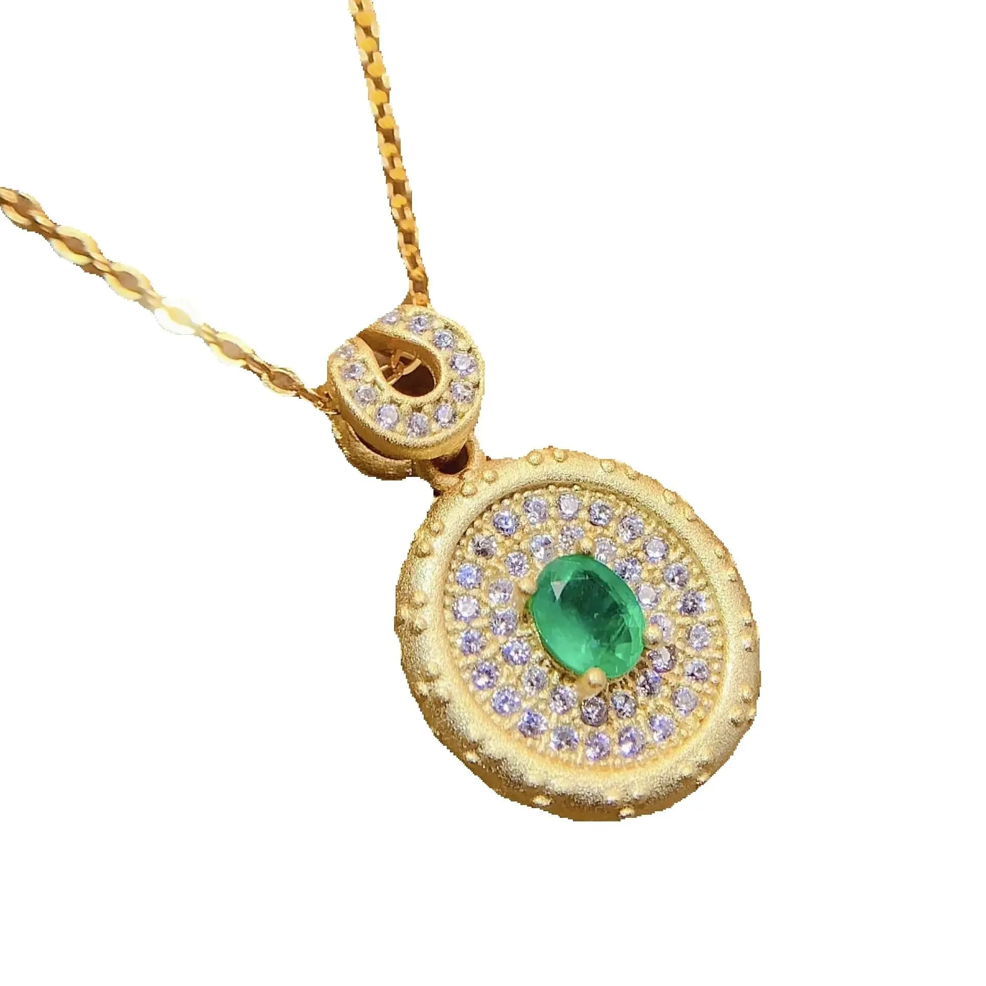 SHILOVEM 925 Sterling Silver Pendant with Natural Emerald New Christmas Birthday Gift Wholesale Women 4*5mm lz040522agml
