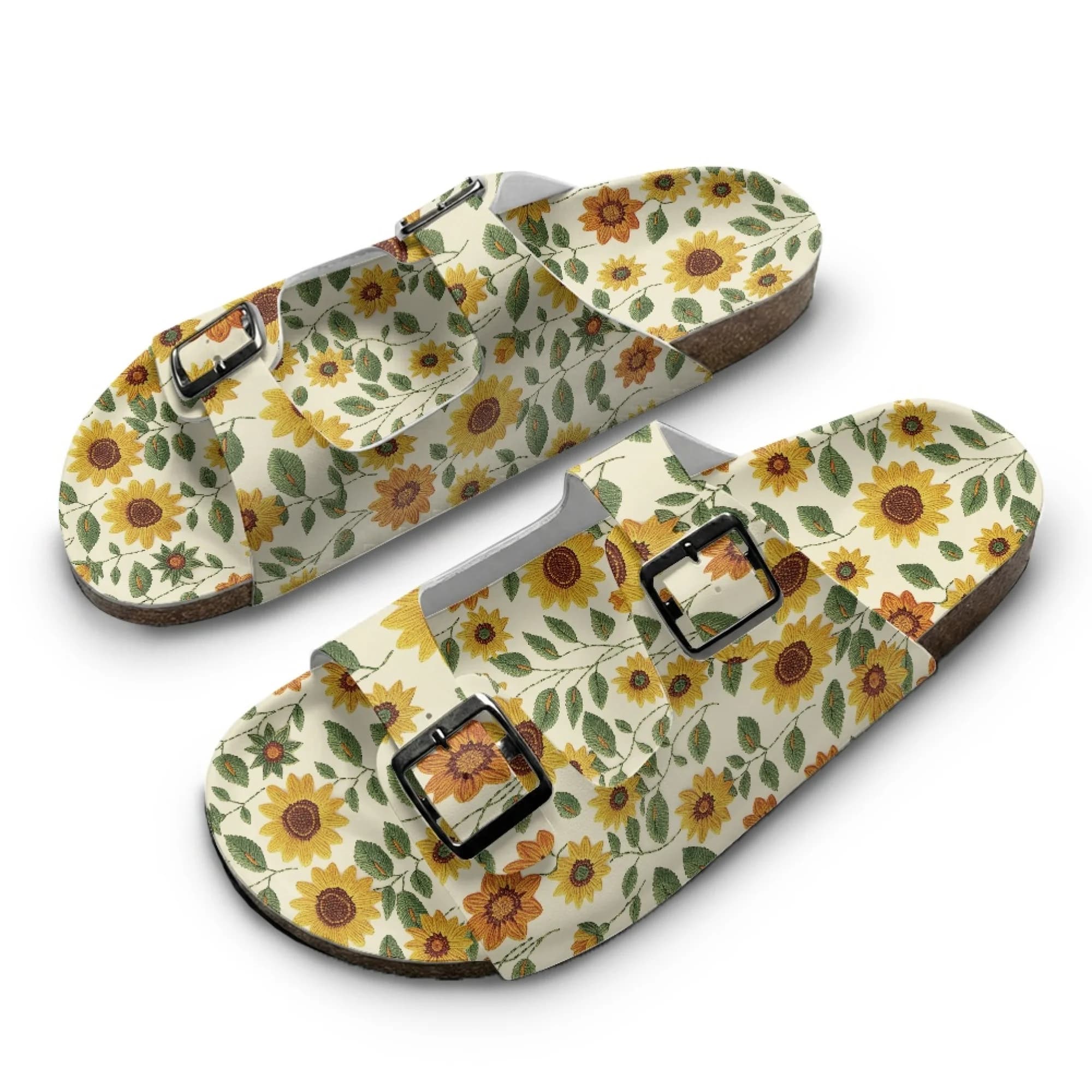 Sunflower Home Custom Slippers High Quality Unisex Casual Double Buckle Double Strap Wooden-soled Slippers
