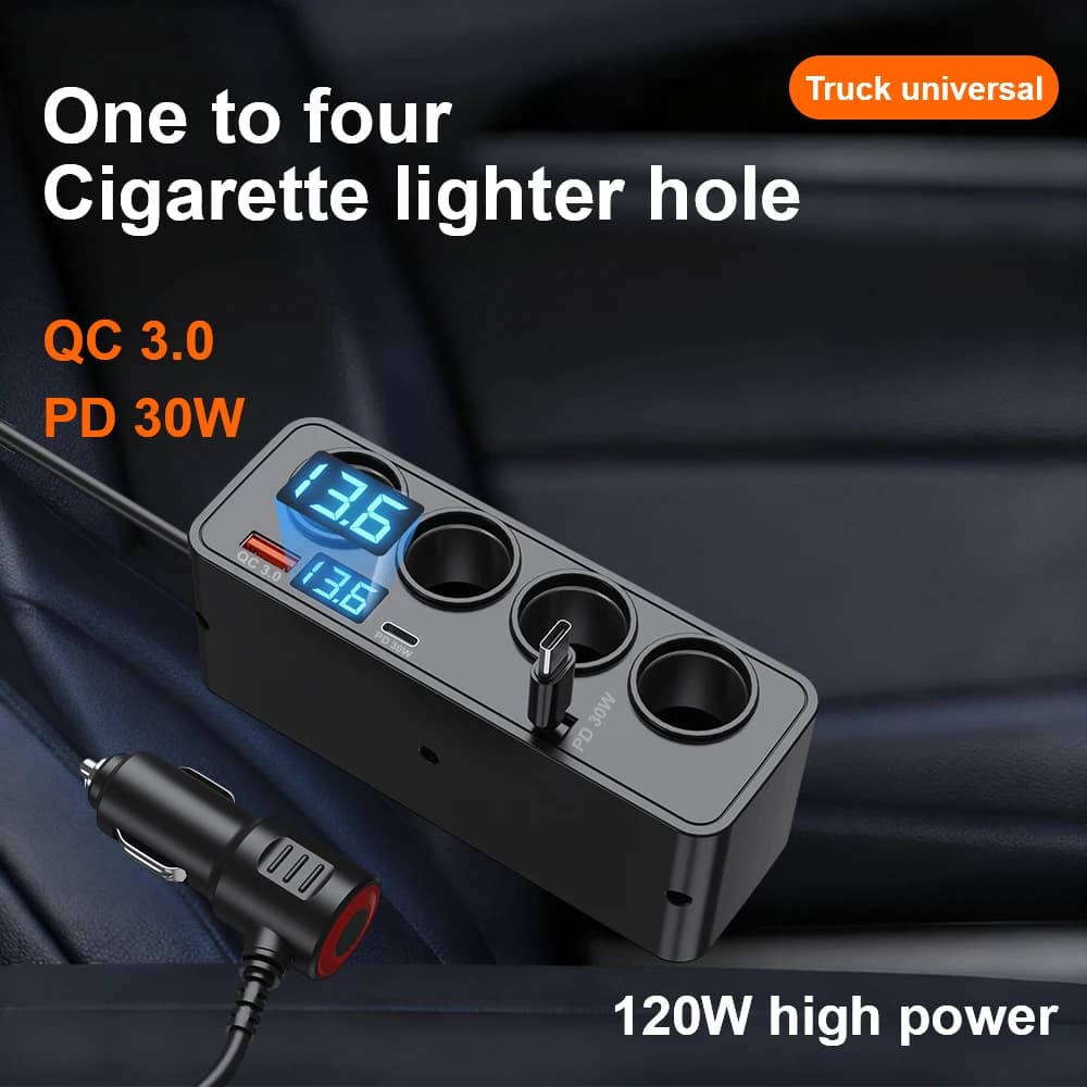 Caricatore per veicolo con display digitale per auto Ricarica rapida USB Adattatore per caricabatterie automatico universale QC3.0 + PD TypeC Ricarica rapida multifunzionale