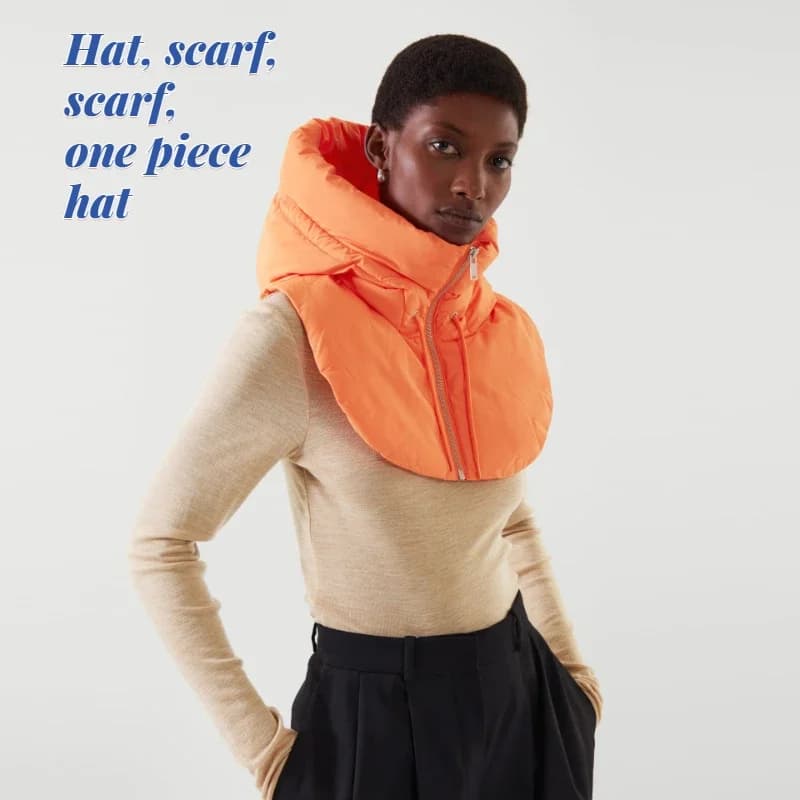 2024 New Winter Cotton Thickened Hooded Jacket Women Male Bracket Mock Collar Zipper Cape Beanies Casual Scarf Wind and Snow Cap