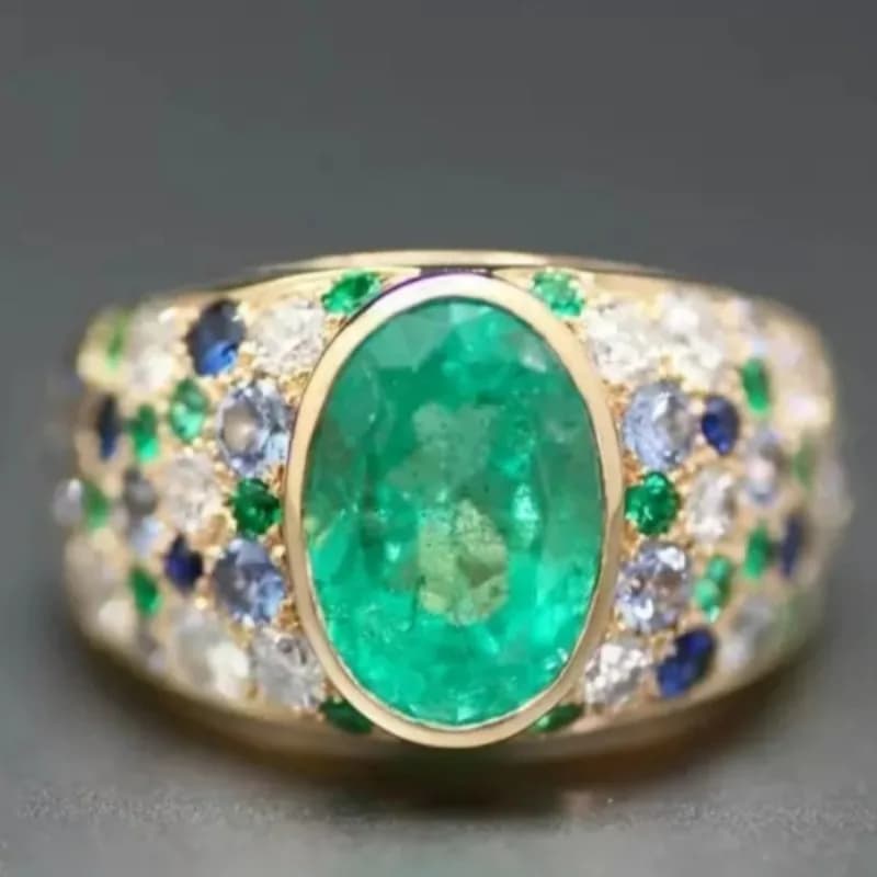 Ladies' Eternal Wide Face Ring Palace Style Inlay Synthetic Zircon Luxury Temperament Ring Sparkling Jewelry Accessory