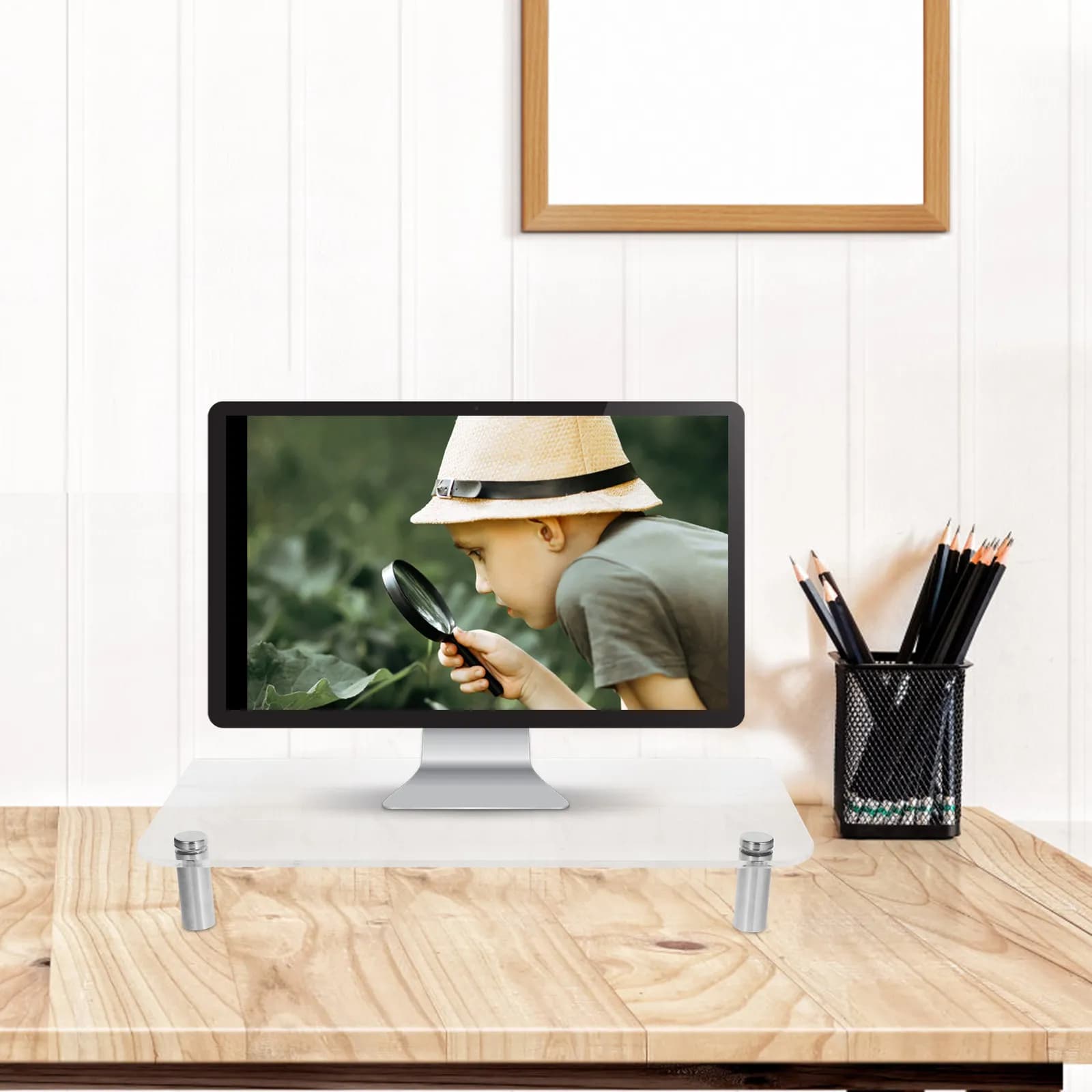 Supporto per Monitor, Organizzatore da Scrivania, Rialzo per Schermo in Acrilico, Supporto per Laptop