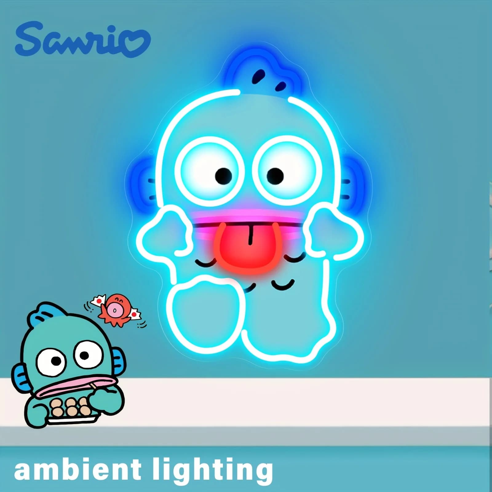 Cute Hangyodon Neon Sign USB LED Night Light Room Decor Lamp Lighting for Bedroom Gaming Setup Wall Art Gift Home Decoration