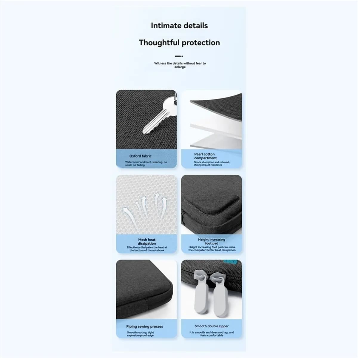 【ACQUISTA AGORA】 Borsa per laptop impermeabile, borsa per tablet Borsa per tablet Valigetta per notebook portatile da 13 pollici Blu scuro + Grigio