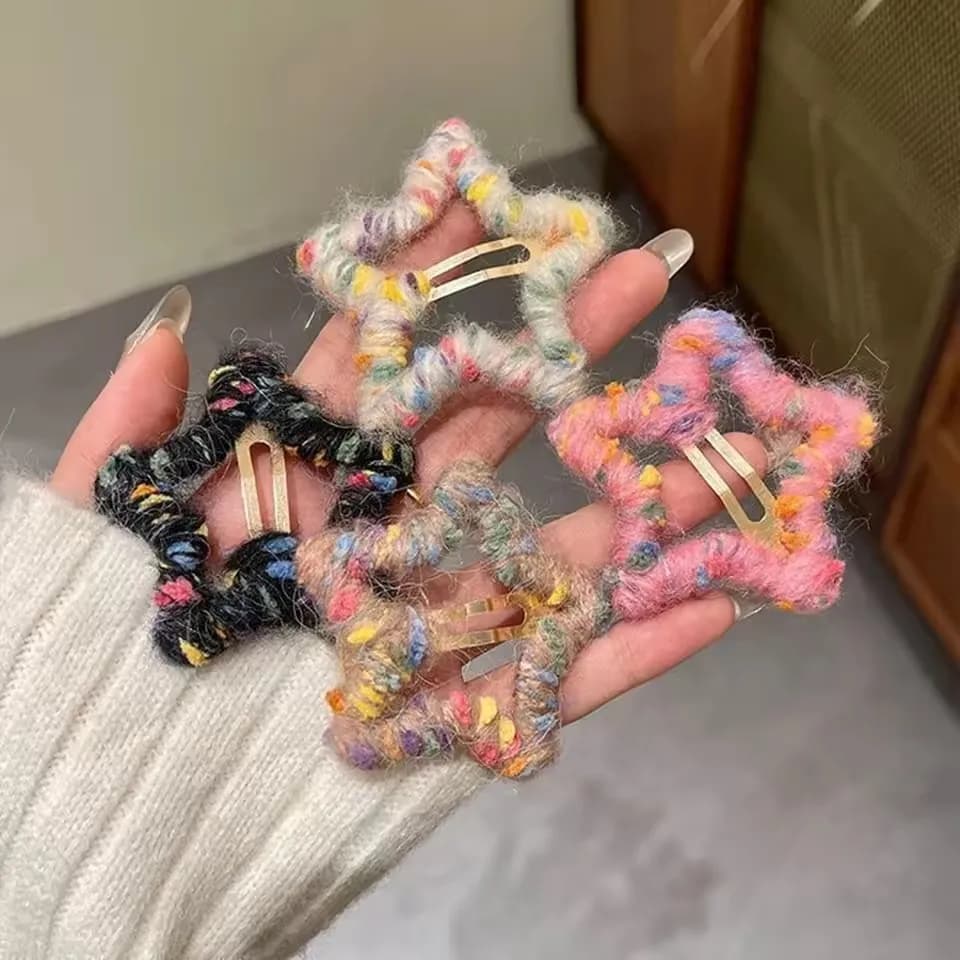 4Pcs Star Hair Clips, Colorful KnittingHair Clips, Elegant 5-Star Hairband Clips, Hair Accessories For Girl To Style Side Braids