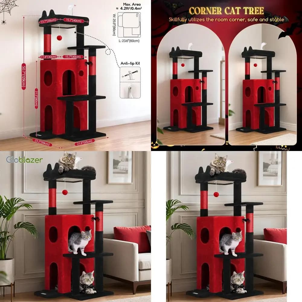 50 Torre per gatti Goth nel sangue con gradini, tiragraffi, 2 grotte e giocattoli per gatti di grandi dimensioni da interni