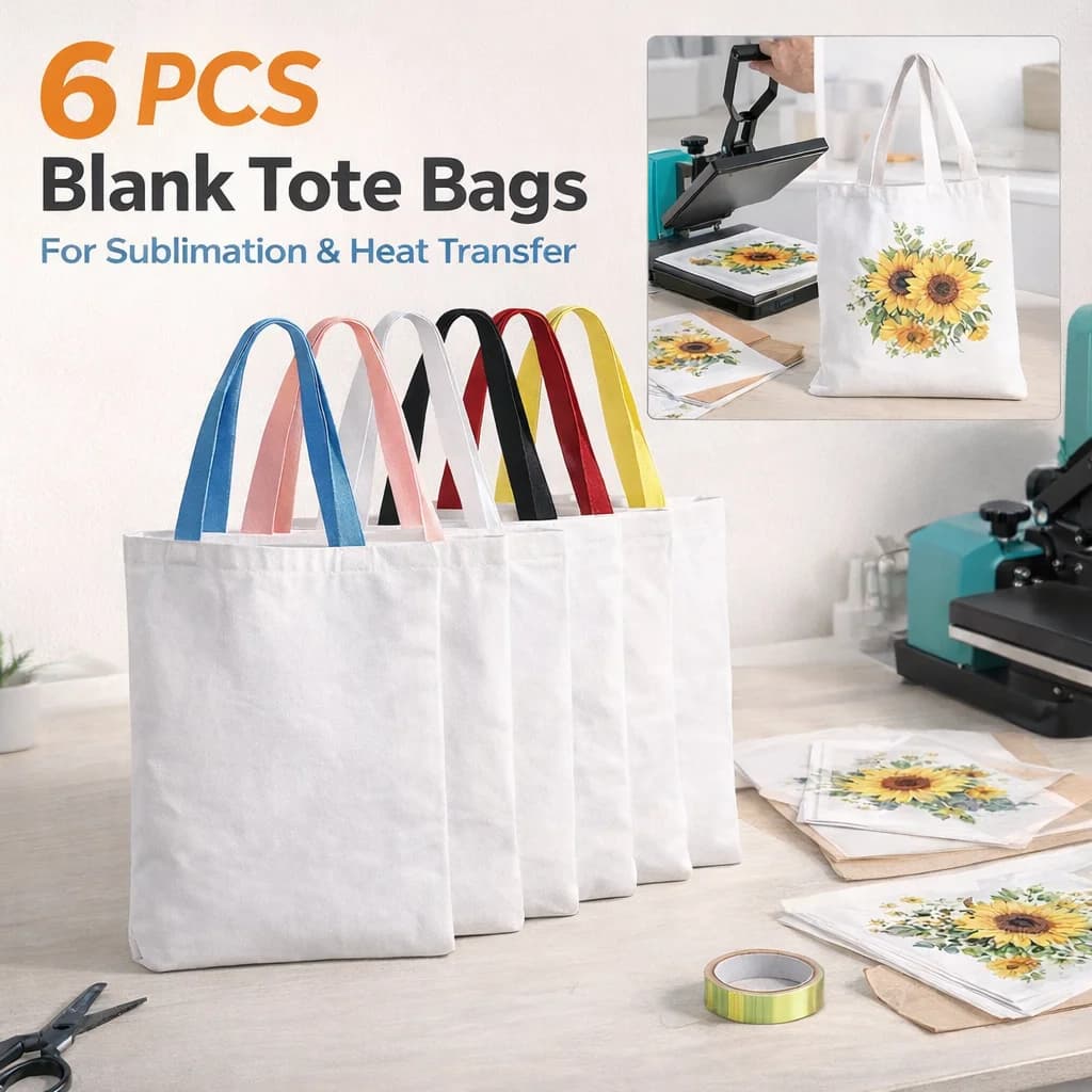 Set di 6 Borse Tote Vuote per Sublimazione, Set di Borse Tote in Colori Misti per Trasferimento a Caldo e Progetti Fai-da-Te