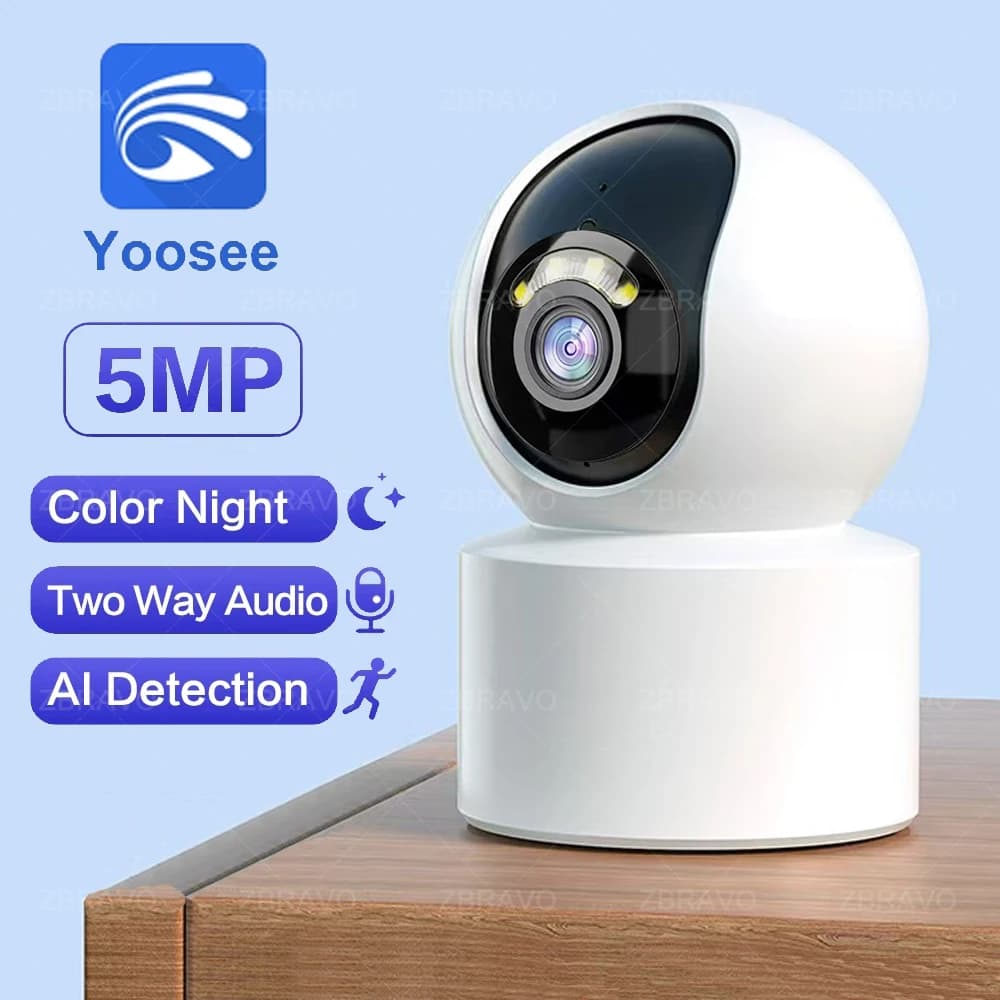 Yoosee 5MP WiFi Sicurezza PTZ Telecamera IP interna 3MP Smart Home Security Visione notturna a colori Sirena Allarme Rilevamento umanoide Ai Track