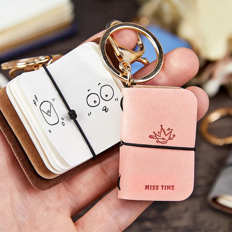 Soft Leather PU Mini Journal Keychain Portable Softbound Diary Backpack Charm Literary Style Notebook Storage Accessory