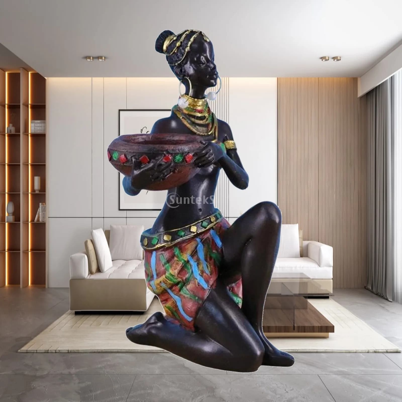 Scultura Africana a Forma di Donna, Portacandele Creativo da Tavolo