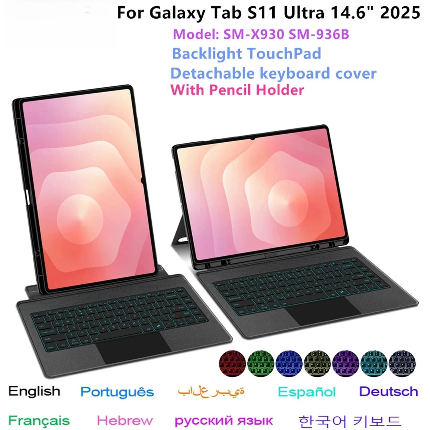 Backlight Magic Keyboard For Samsung Galaxy Tab S11 Ultra 14.6" 2025 SM-X930 SM-X936 B Tablet Case Smart TouchPad keyboard Cover