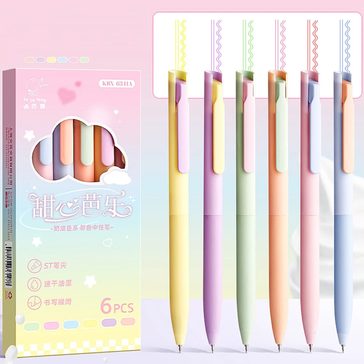 Set di 6 Penne Gel Pastello Macaron, Punta ST, Inchiostro ad Asciugatura Rapida, per Diari e Scuola
