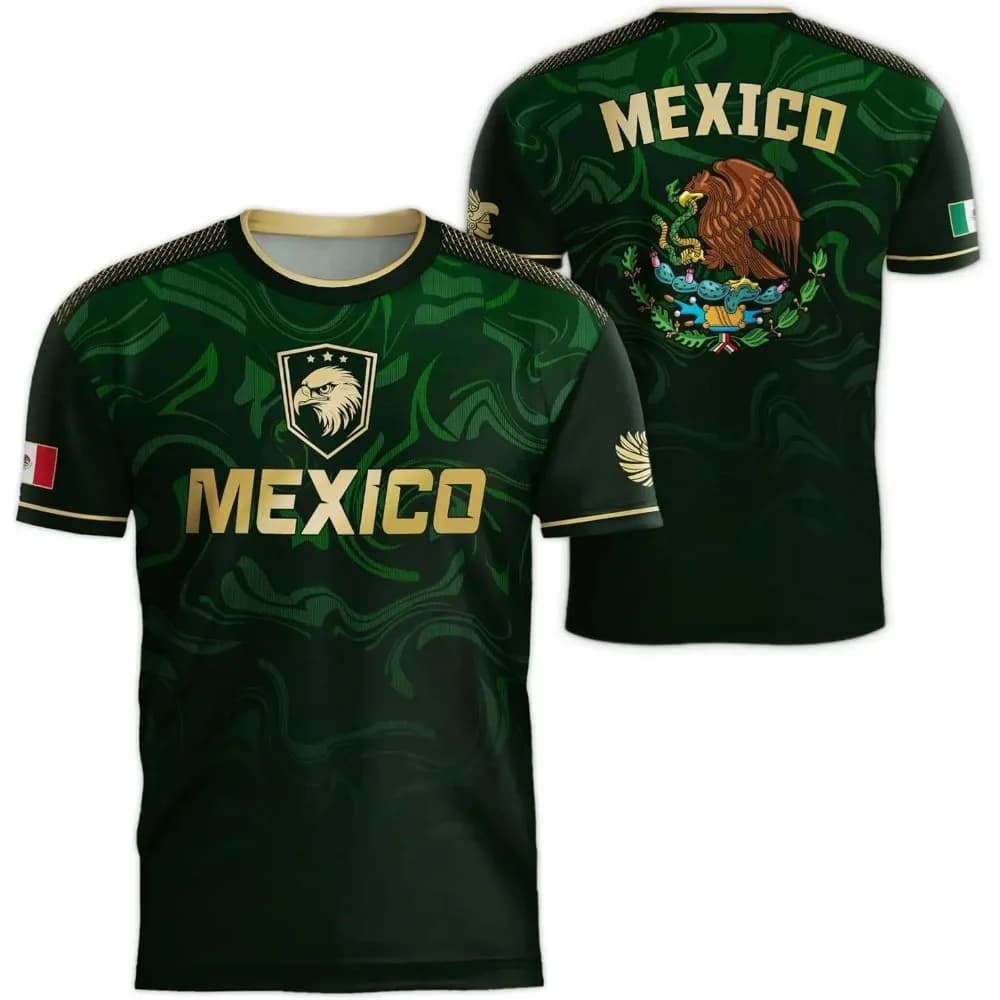 T-shirt with national flag print Mexico 2026, 3D eagle model, short sleeves, for men and women, outdoor sportswear, casual top