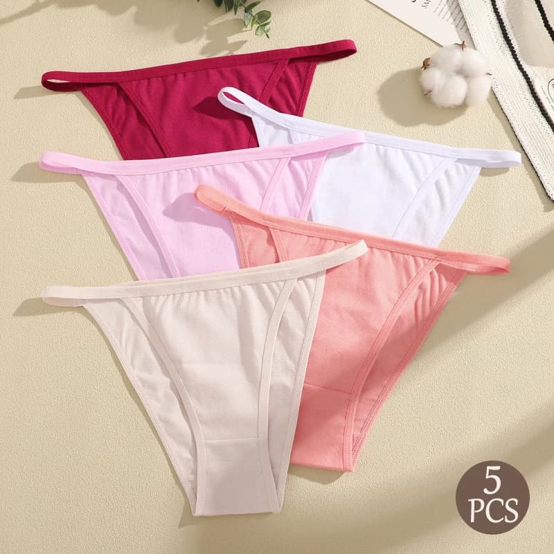 5Pcs/Set Spring Women Cotton Fabric Bikini Panties Sexy Low Waist Solid Color Brazilian Pants Ladies Summer Breathable Underwear