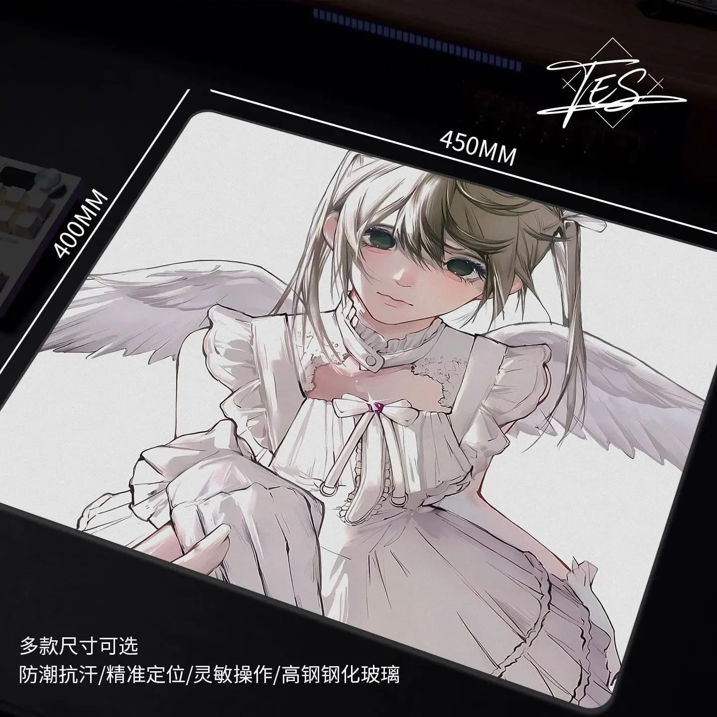 Tappetino per Mouse in Vetro Fotovoltaico Anime, Superficie Liscia Opaca Impermeabile, Tappetino da Scrivania in Vetro Temperato, Varie Dimensioni 450X500 Opzionali