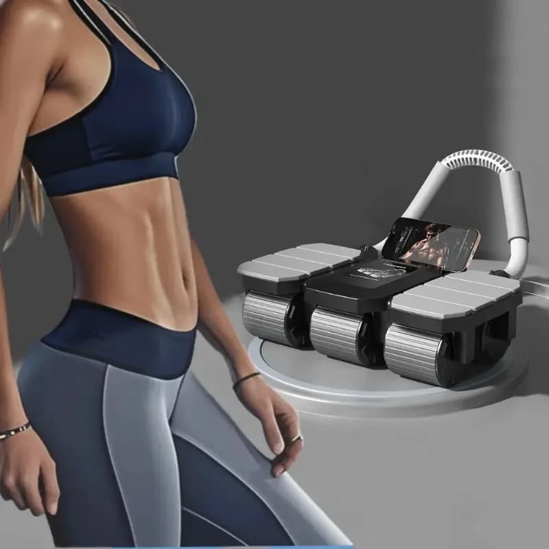 Six‑Wheeled Automatic‑Rebound Ab Roller With Phone Holder for Abdominal Core Muscle Abs Workout Home Body‑Building Training