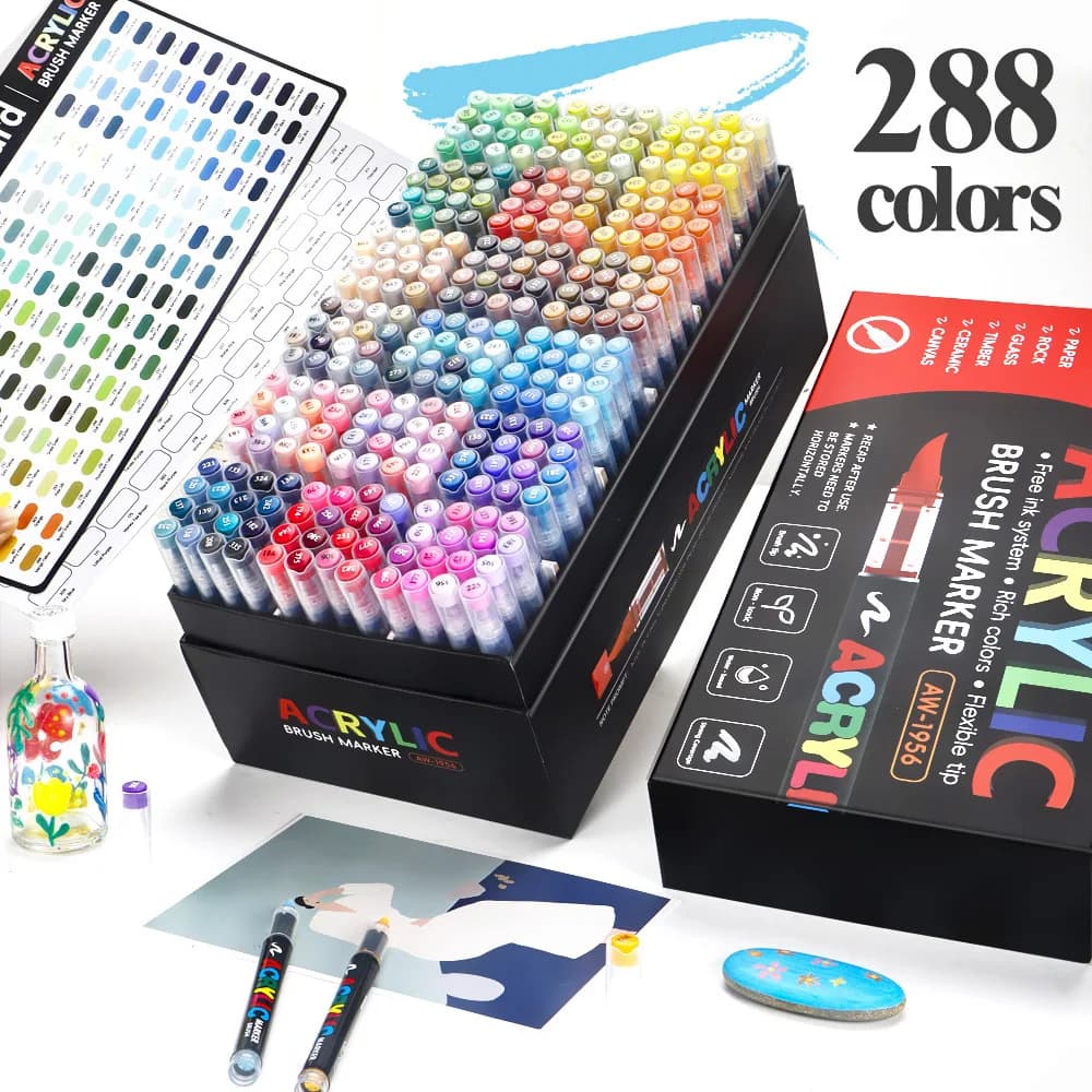 288Colors/set Acrylic Marker Pen Paint Brush Pen Painting Coloring Pen DIY Graffiti Art Making School and Office Supplie