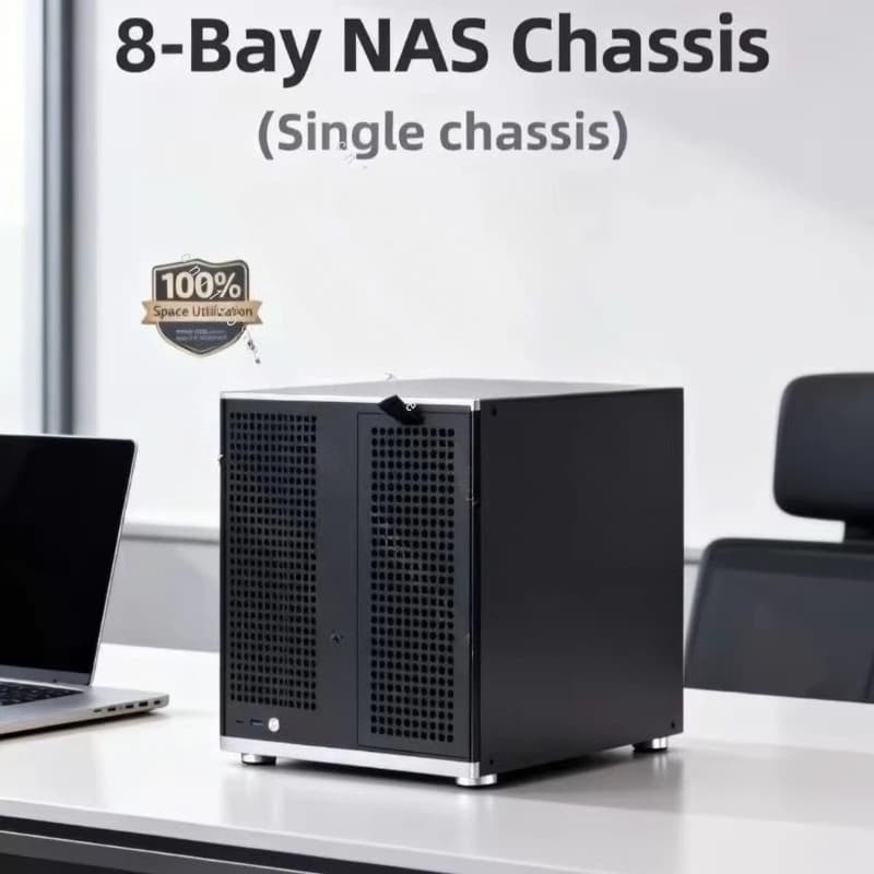 8-Bay NAS Chassis, Supports ATX Power Supply & MATX Motherboard, Full Height PCIe Slot for Home Storage