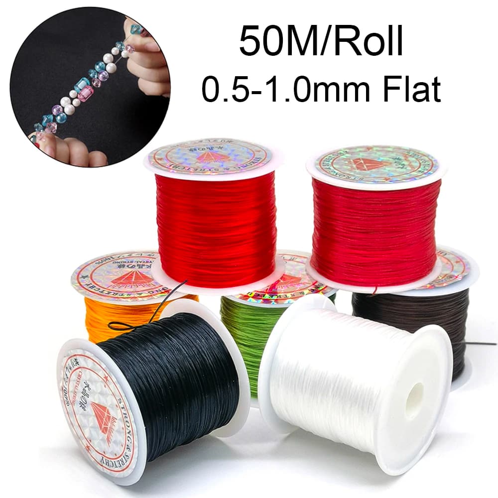 50 m/rotolo forte cavo elastico che borda il cavo di perline di cristallo per la creazione di gioielli perline fai da te braccialetti di perline di pony