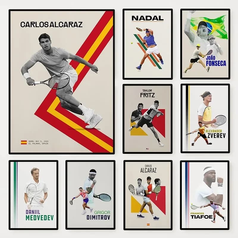 Minimalist Famous Tennis Player Poster Alexander Zverev Carlos Alcaraz Stan Wawrinka Canvas Painting Wall Art Room Home Decor