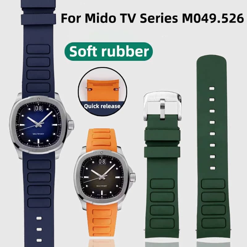 Curved End Waterproof Rubber Watch Band For Mido Helmsman Series M049.526 TV Gradient Green Sports Watch Strap Bracelet 22mm