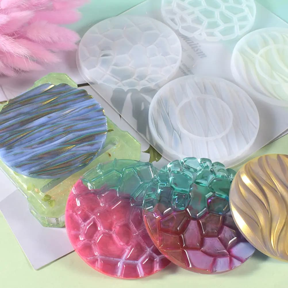 Set di 2 Stampi per Sottobicchieri con Motivo a Onde, in Silicone Premium Flessibile, per Creazioni Fai-da-Te in Resina, Stampi Rotondi per Sottobicchieri, Strumento per Realizzare Sottobicchieri in Resina Epossidica