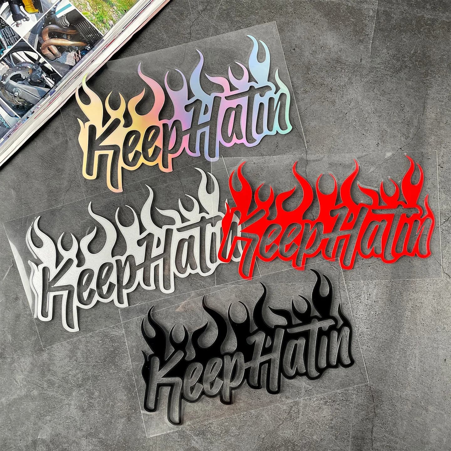 1PC Keep Hatin Flame Waterproof Vinyl Sticker for Car Motorcycle Helmet Laptop Bike Decor