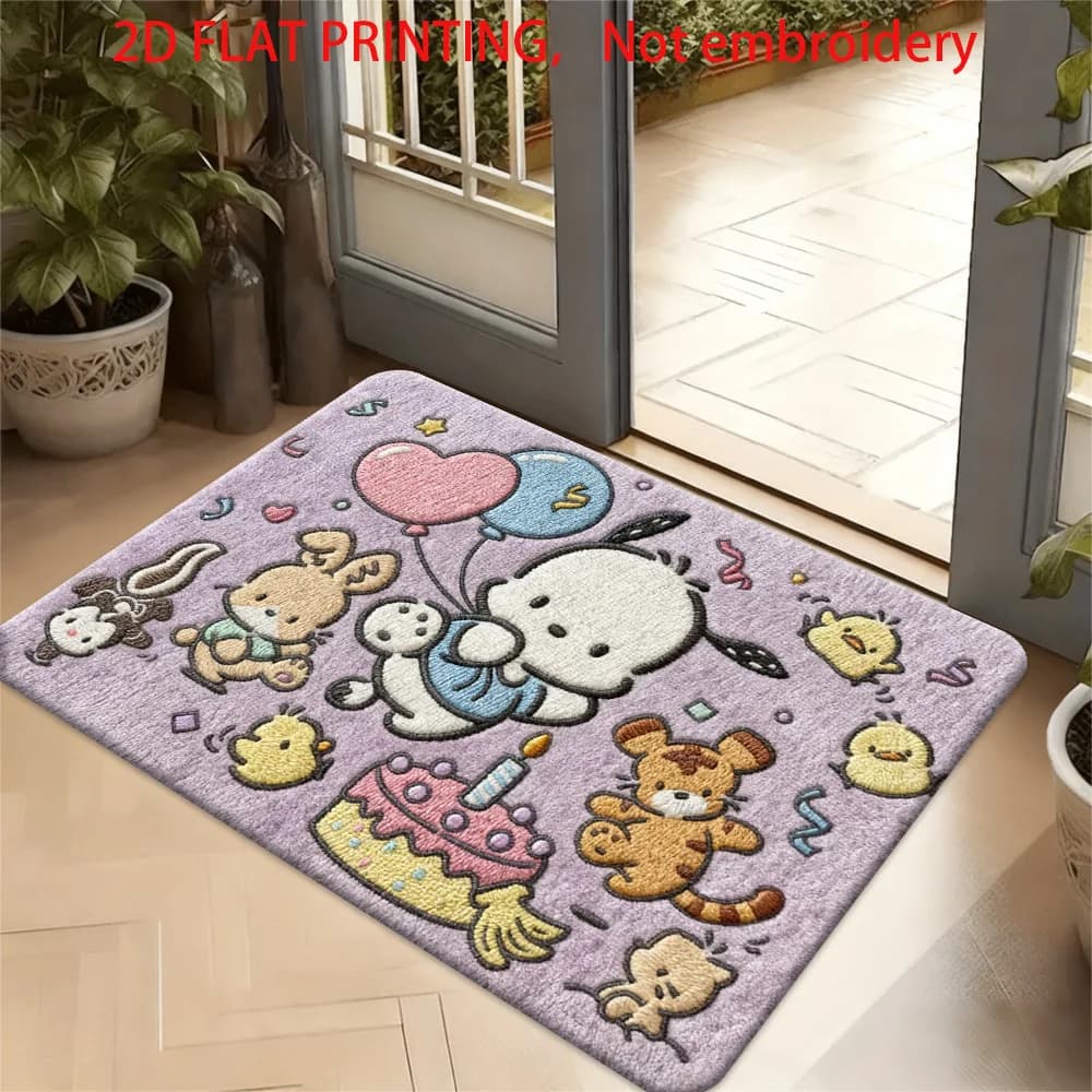 1 Pezzo Tappeto in Poliestere con Stampa 2D Sanrio Pochacco, Morbido Tappeto in Flanella, Tappetino Caldo per Camera da Letto, Bagno, Porta, Natale